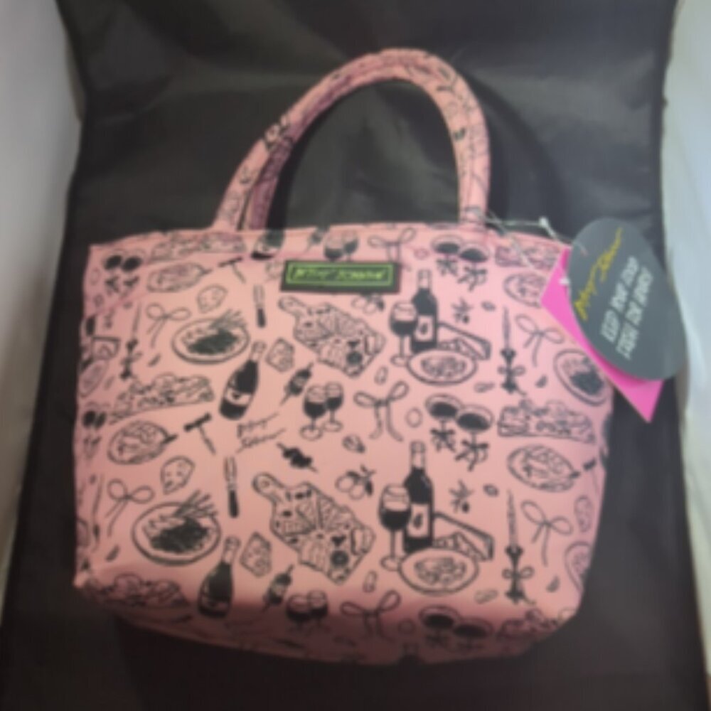 NWT DEADSTOCK Betsey Johnson Insulated Lunch Bag Tote Pink French Cheese Wine